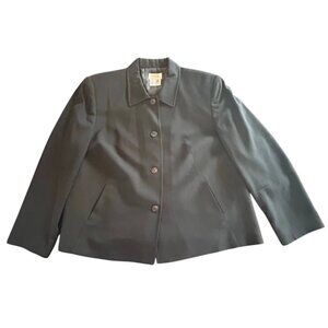 Talbots Woman Vintage 100% Wool Laine Black Button Up Jacket Blazer Size 16W